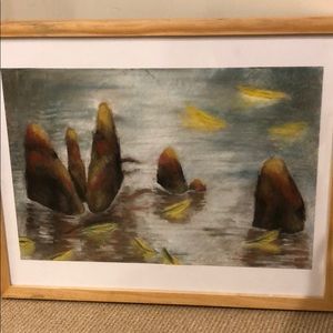 Hand painted photo of leave in a rainstorm